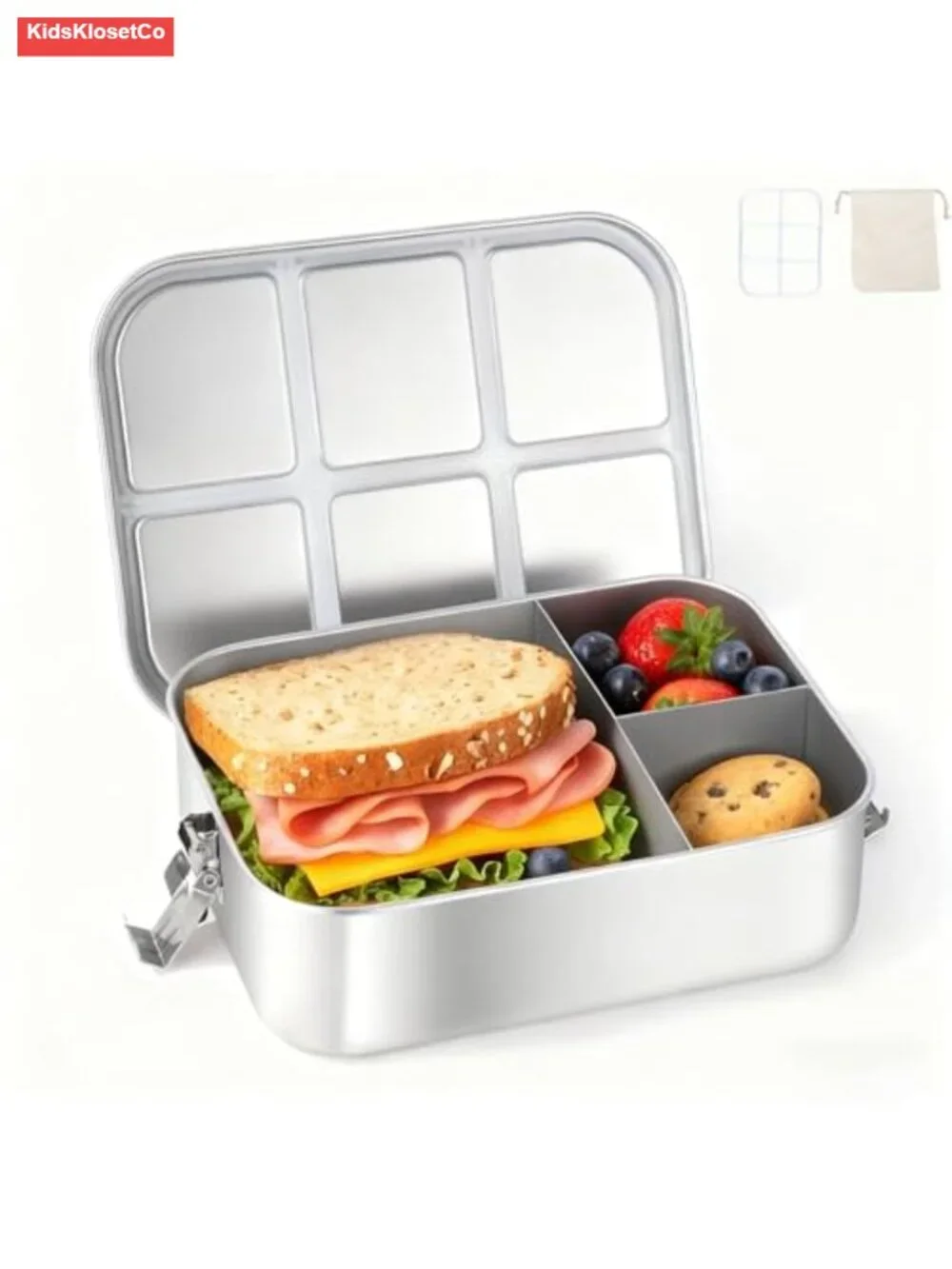 Stainless Steel Bento Box 3 Compartments Leak-proof Lunch Container